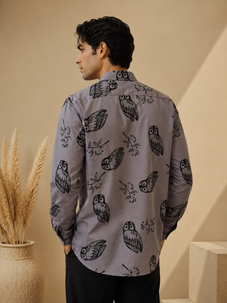 Moonstone Grey Printed 100% Cotton Shirt (Moonstone Nocturne) - MMCUS002