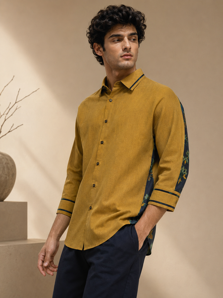 Mustard & Blue Cotton Muslin Printed Shirt (The Tuscan Sun) - MM0942