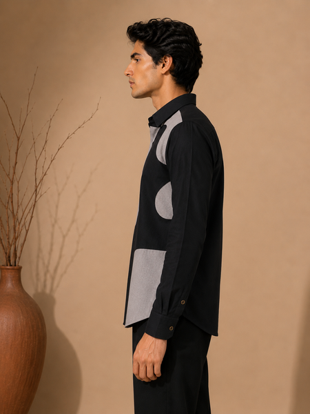 Black & Grey Malai Cotton Shirt (Obsidian & Dove) - MM0939