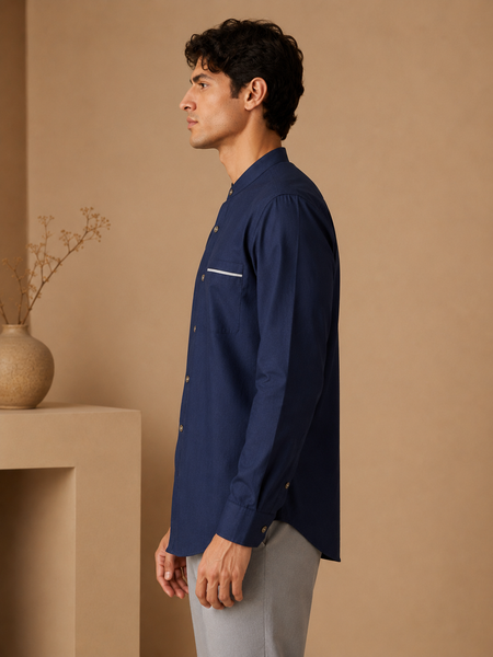 Blue & Grey Malai Cotton Shirt (Atlantic Sea-Salt & Truffle Float) - MM0931