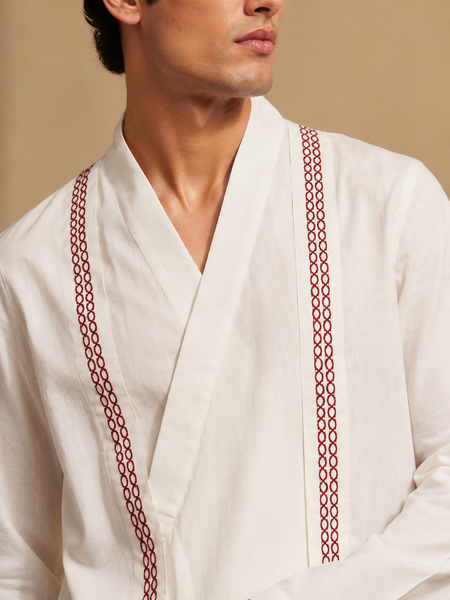 White Malai Cotton Short Kurta (The Ivory Cross-Over) - MMSK076