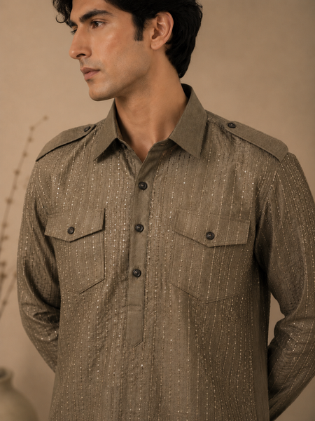 Rust Gold Bemberg Silk Kurta Set (Rust Gold Ganache) - MMK0654