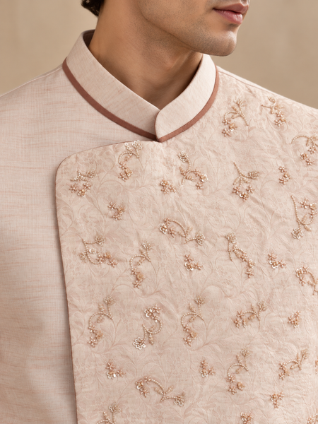 Baby Pink Linen Silk Jacquard Modi Jacket (The Rose Macaron) - MMWC0248