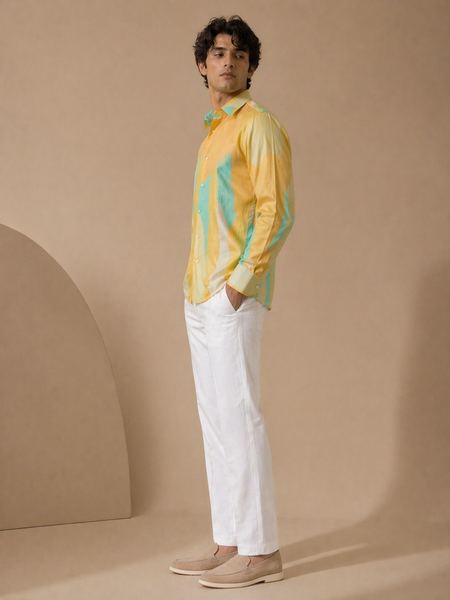 Yellow & Blue Muslin Printed Shirt (Teal Nectar Meridian)- MM0927