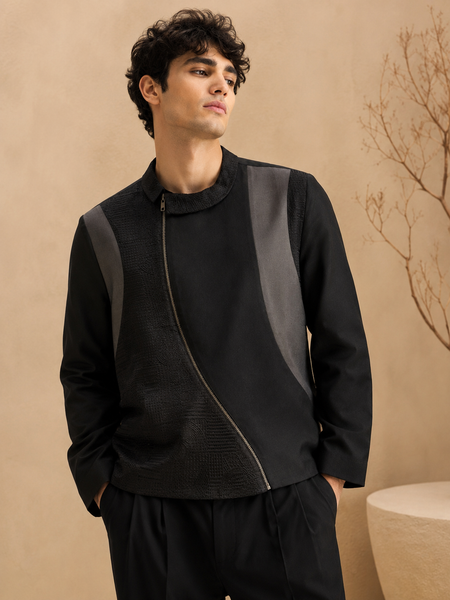 Black & Grey Bomber Jacket - Shadow Block