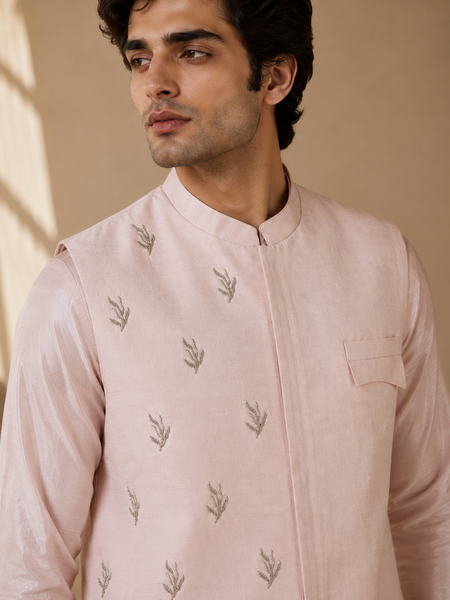 Baby Pink Bemberg Silk Modi Jacket (The Rose & Silver Sprig) - MMWC0246