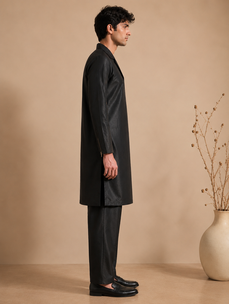 Black Bemberg Silk Kurta Set (The Kinetic Black Set) - MMK0671