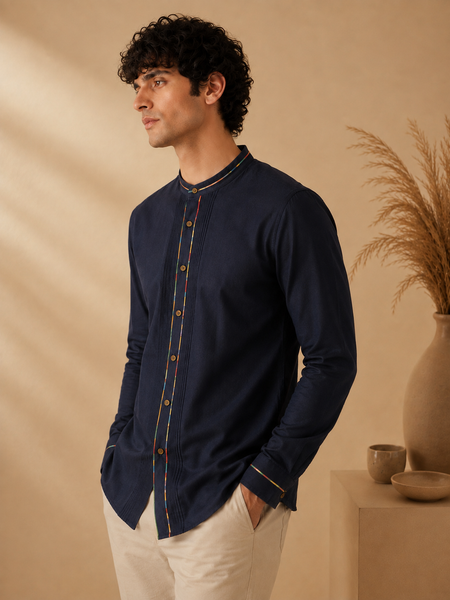 Blue Malai Cotton/Chanderi Shirt - MM0938