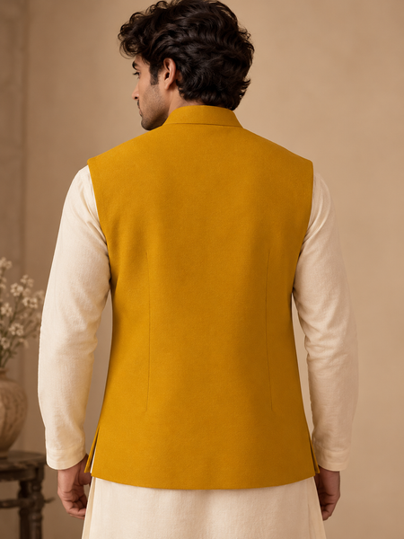 Mustard Yellow Cotton/Silk Modi Jacket (The Golden Turmeric) - MMWC0251