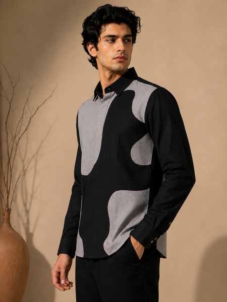 Black & Grey Malai Cotton Shirt (Obsidian & Dove) - MM0939