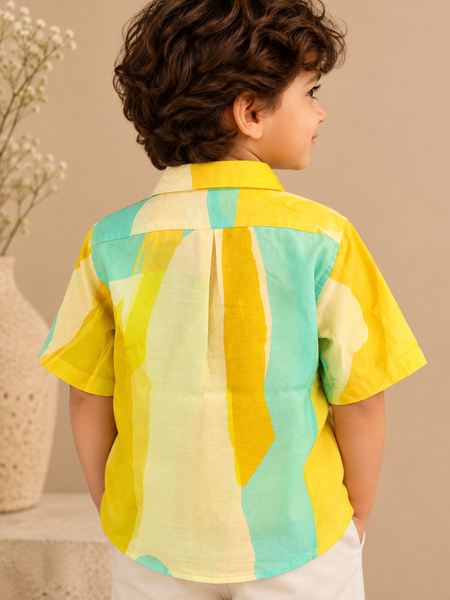 Yellow & Aqua Japanese Muslin Shirt (The Sunlit Shore) - MMKWCUS003