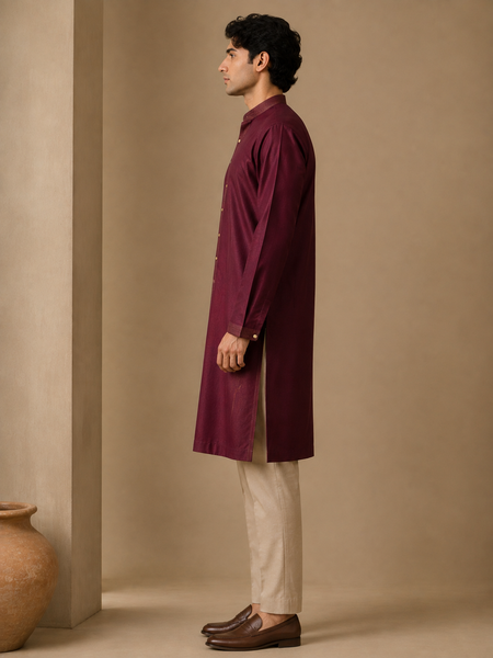 Wine Dola Silk Kurta Set (The Mulberry Compote) - MMK0657