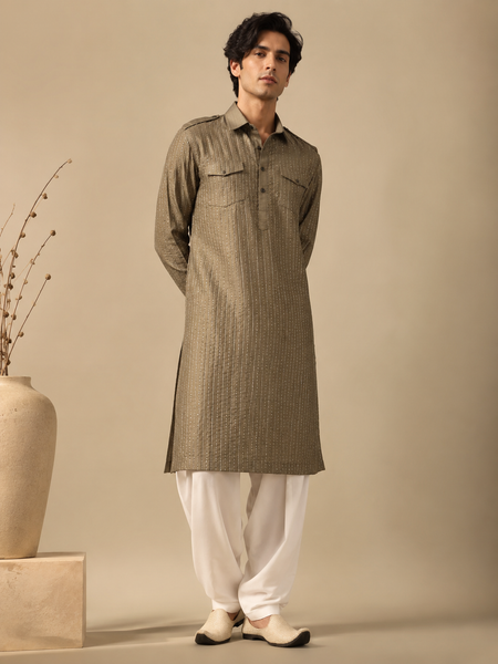 Rust Gold Bemberg Silk Kurta Set (Rust Gold Ganache) - MMK0654