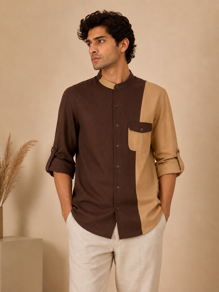 Brown & Beige Malai Cotton Shirt (The Espresso Split) - MM0933