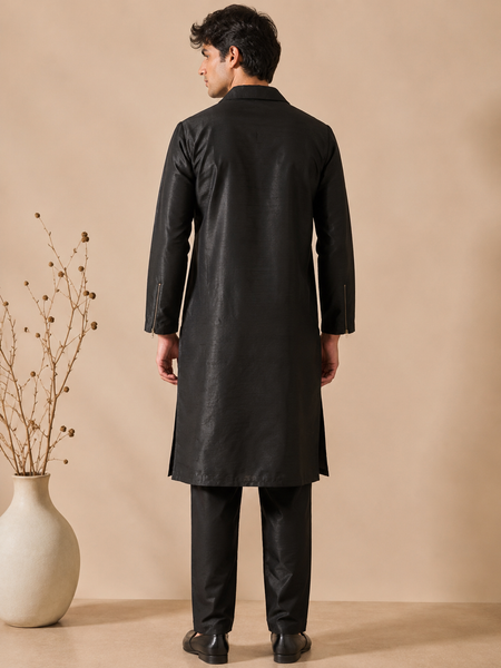 Black Bemberg Silk Kurta Set (The Kinetic Black Set) - MMK0671