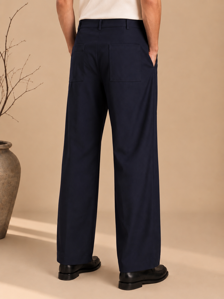 Navy Blue cotton/silk pants (Obsidian Pleated) - MMP0146