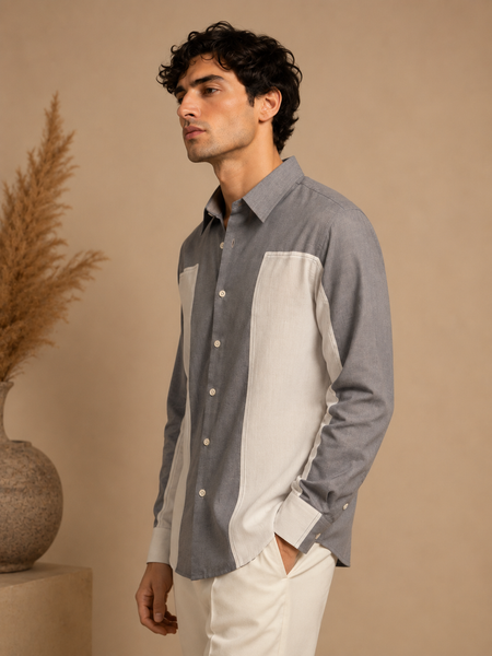 Grey & White Malai Cotton Shirt (The Slate Panel) - MM0936