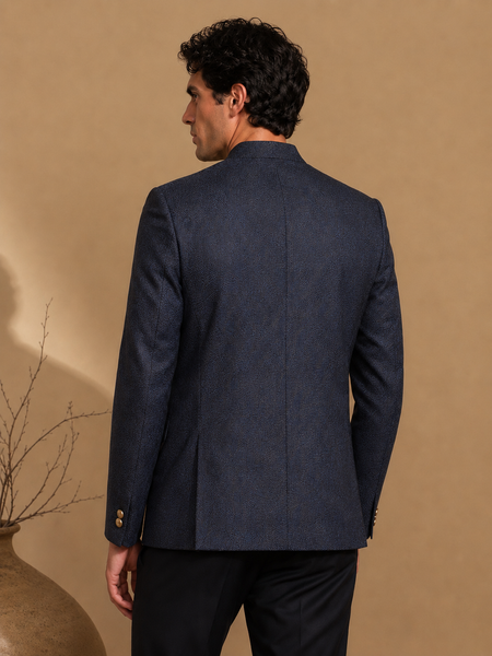 Midnight Blue Jacquard Bandhgala (Sapphire Ganache)- MMJCUS002