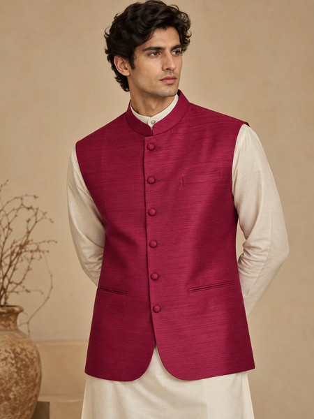Wine Bemberg Silk Modi Jacket (The Spiced Mulberry) - MMWCCUS001