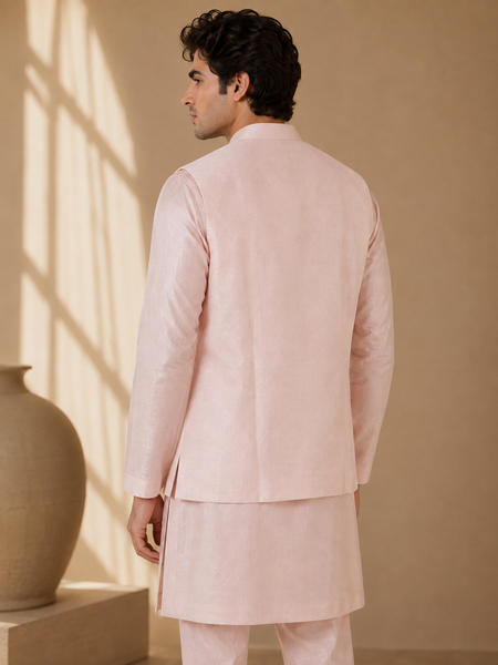 Baby Pink Bemberg Silk Modi Jacket (The Rose & Silver Sprig) - MMWC0246