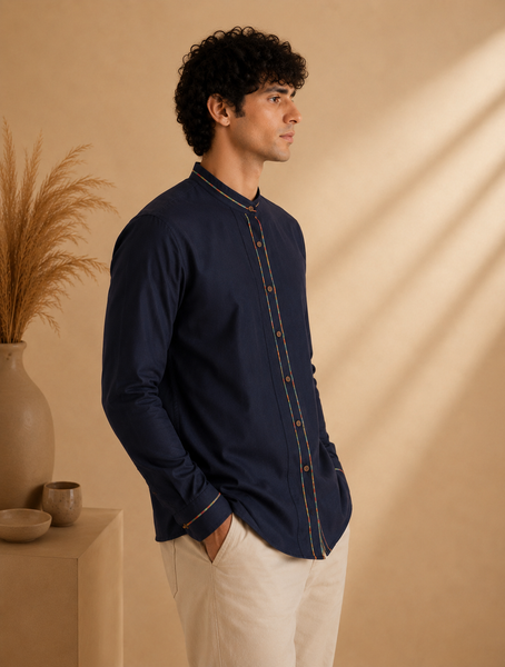 Blue Malai Cotton/Chanderi Shirt - MM0938