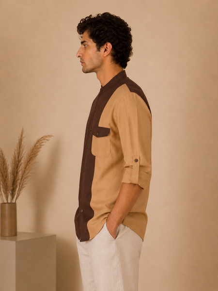 Brown & Beige Malai Cotton Shirt (The Espresso Split) - MM0933