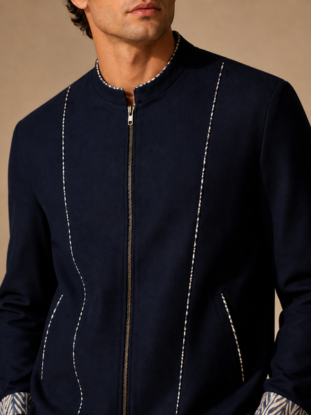 Blue Malai Cotton Bomber Jacket (Iced Navy Meridian) - MMBJ050