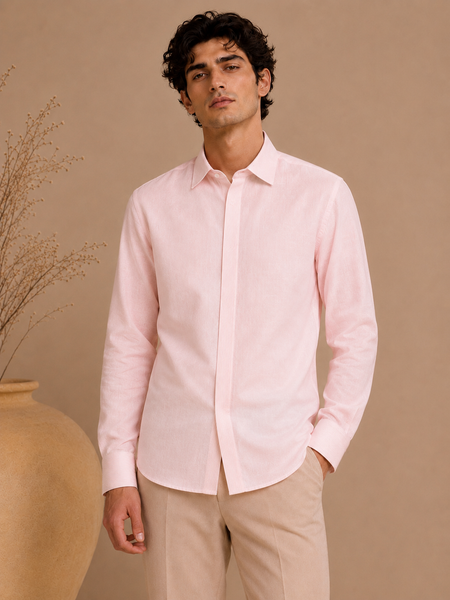 Baby Pink Bemberg Silk Shirt (Blush Quartz Flux) - MM0932