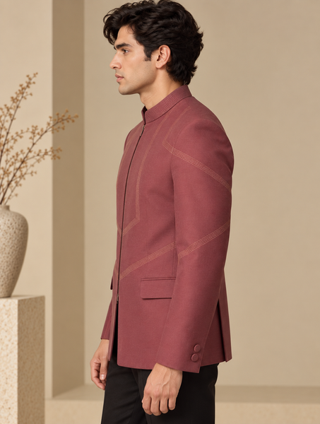 Rosewood Brown Cotton/Silk Bandhgala (Rosewood Topstitched) - MMJ0177