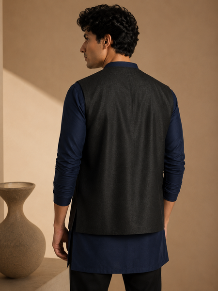 Black Bemberg Silk Short Open Jacket (The Midnight Starlight) - MMSOJCUS001