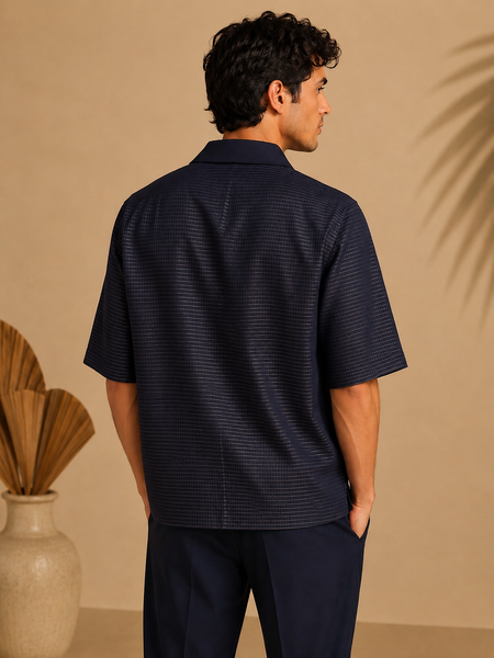 Navy Blue Kota Silk/Cotton Jacket/Coat (The Midnight Kimono) - MMJC001