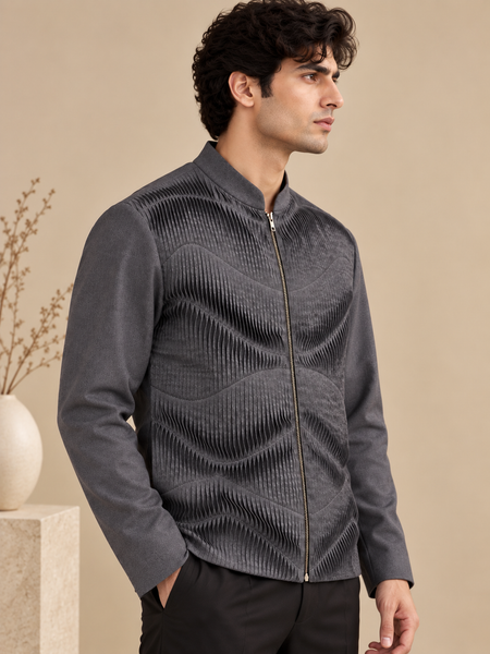 Charcoal Grey malai Cotton Bomber Jacket (The Slate Grey Origami) - MMBJ056