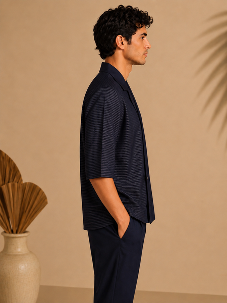 Navy Blue Kota Silk/Cotton Jacket/Coat (The Midnight Kimono) - MMJC001