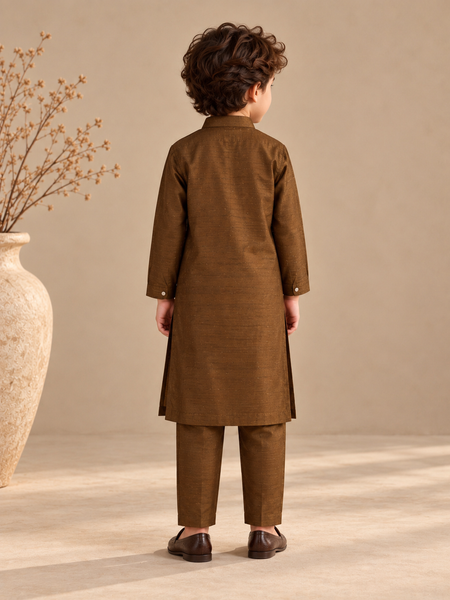 Brown Bemberg Silk Kurta Set (Smoked Espresso) - MMKWCUS006