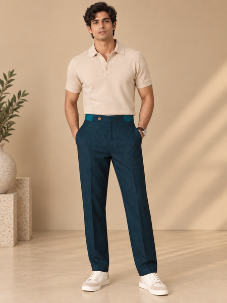 Deep Teal Navy Green Linen Pants (The Peacock) - MMP0149
