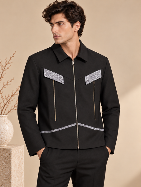 Black & Grey Malai Cotton Bomber Jacket (Onyx Terrazzo) - MMBJ057