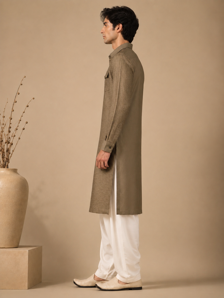 Rust Gold Bemberg Silk Kurta Set (Rust Gold Ganache) - MMK0654