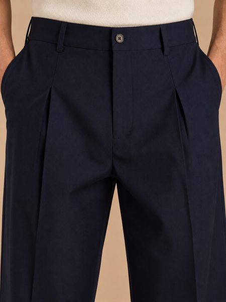 Navy Blue cotton/silk pants (Obsidian Pleated) - MMP0146