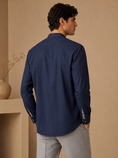 Blue & Grey Malai Cotton Shirt (Atlantic Sea-Salt & Truffle Float) - MM0931