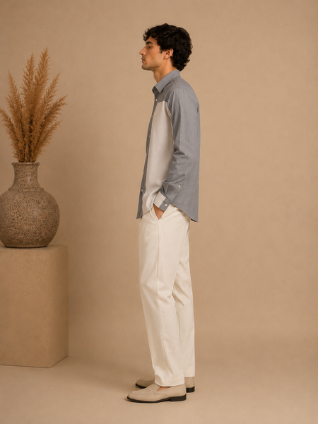 Grey & White Malai Cotton Shirt (The Slate Panel) - MM0936