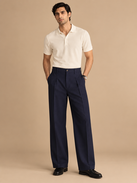 Navy Blue cotton/silk pants (Obsidian Pleated) - MMP0146