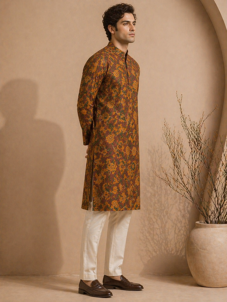 Brown Printed Chanderi Kurta Set (Heritage Vanguard) - MMK0667