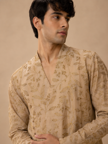 Gold Chanderi Silk Kurta Set (The Gilded Leaf) - MMK0672