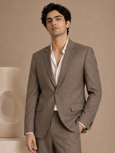 Camel Colour Italian Wool Blazer (Sandstone Baroque Kinetic) - MMJCUS004