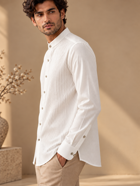 White Malai Cotton Pintux Shirt (The Pristine Cloud) - MMCUS004