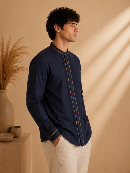 Blue Malai Cotton/Chanderi Shirt - MM0938