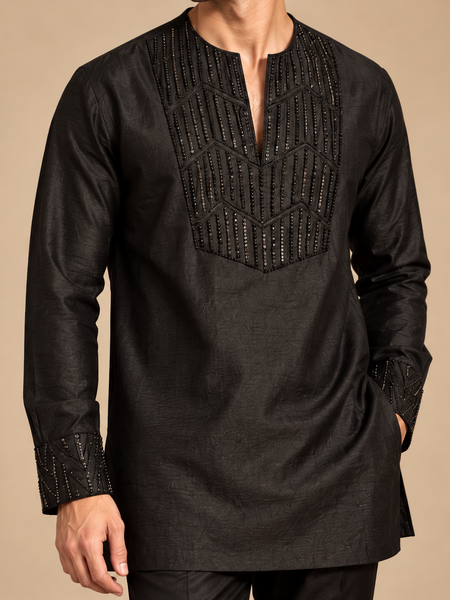 Black Bemberg Silk Cord Set - MMCRSET009