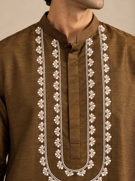 Brown Bemberg Silk Kurta Set (The Smoked Espresso) - MMK0683