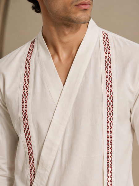 White Malai Cotton Short Kurta (The Ivory Cross-Over) - MMSK076