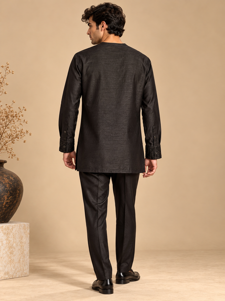 Black Bemberg Silk Cord Set - MMCRSET009